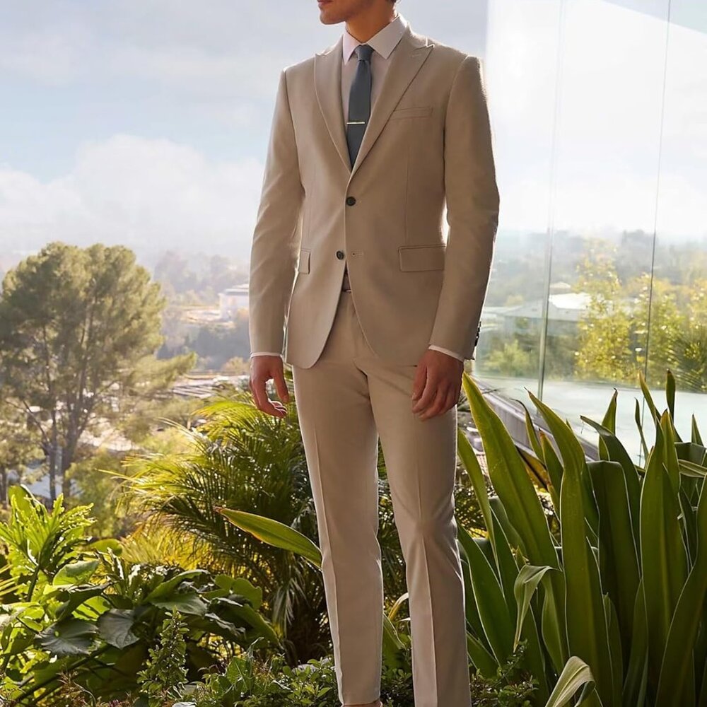 Men's 2 Piece Suit Slim Fit Suits for Men Two Button Blazer Formal Business Jack - Picture 3 of 7